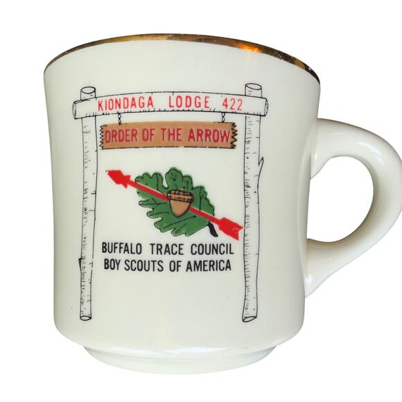 Vintage Boy Scouts of America BSA Kiondaga Lodge 422 Buffalo Trace Gold Rim Mug - Picture 1 of 8